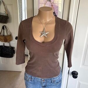 y2k 2000s juicy couture brown deep v long sleeve fitted top